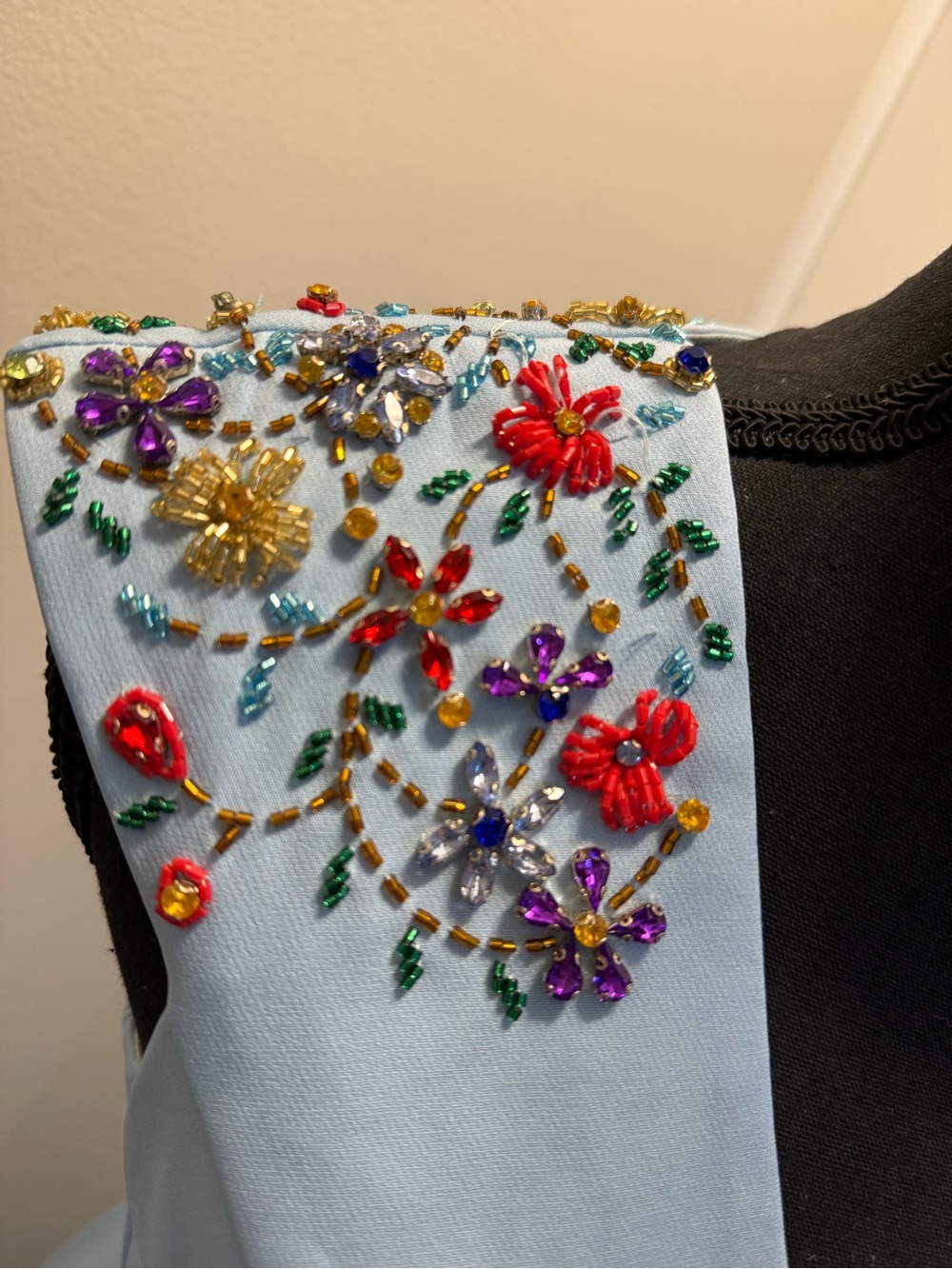 Mac Duggal Light Blue V-Neck Evening Dress with Multicolor Bead Embroidery - Picture 4 of 15